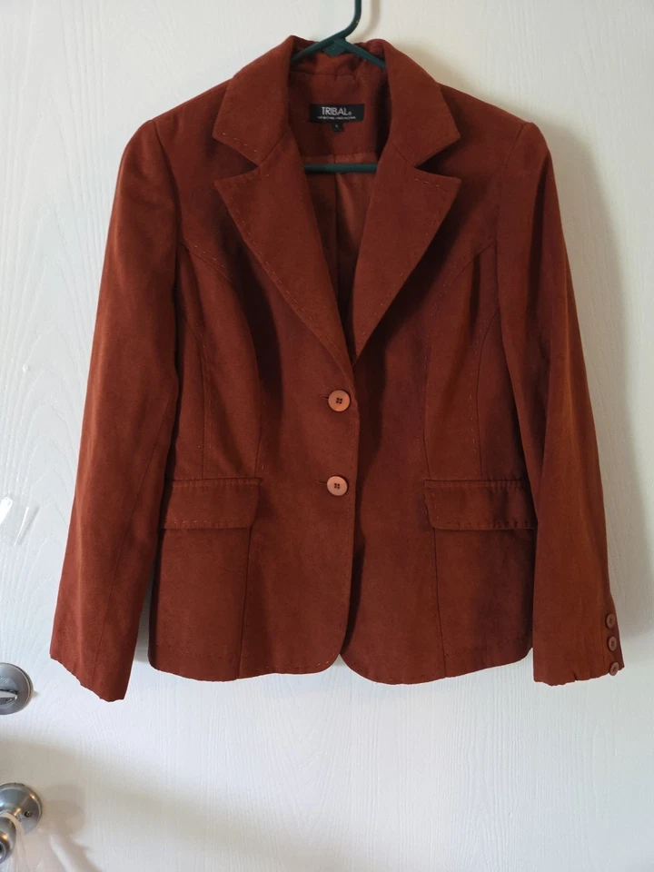 Tribal Blazer Rust Faux Suede Equestrian Boho Western Cowgirl Sz 6 Pockets Soft - Image 2 of 4