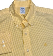 Brooks Brothers Shirt Mens Sz M Yellow Gingham Slim Fit Non Iron Cotton Preppy