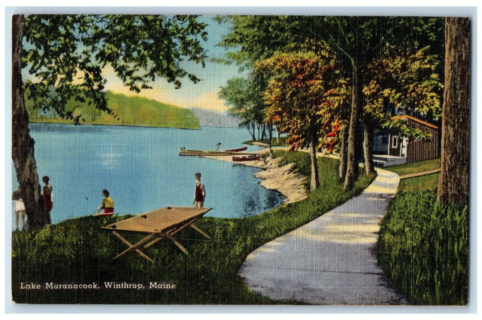 1956 Table, Picnic, Boat, Lake Maranacook Winthrop Maine ME Vintage