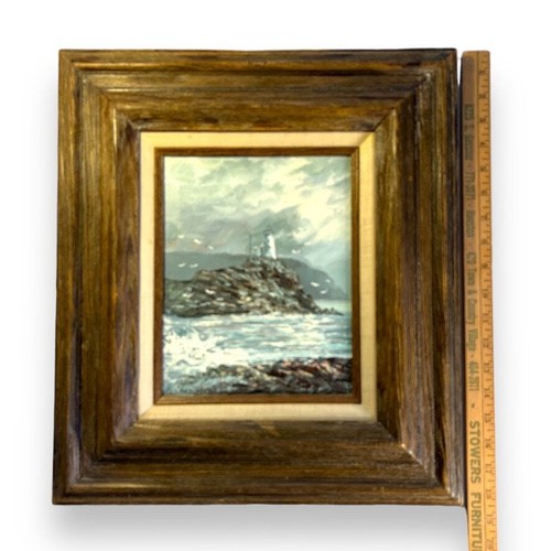 Lichthaus Ölgemälde, original signiert R. Thompson Scheune Holzrahmen Meereslandschaft - Bild 2 von 5
