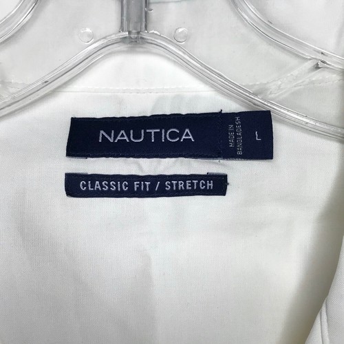 Camisa Nautica Sail Para Hombre L Blanca Calce Clásico Elastizada Rayas Abotonada Costera - Imagen 7 de 13