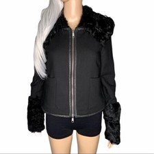 Elizabeth & James Tatiana Leather Lamb Wool Blend Jacket Moto Zip Size Small