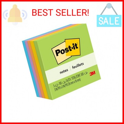 Post-it Notes, 3 in x 3 in, 5 Sticky Notes Pads, 100 Sheets per Pad, Floral Fant