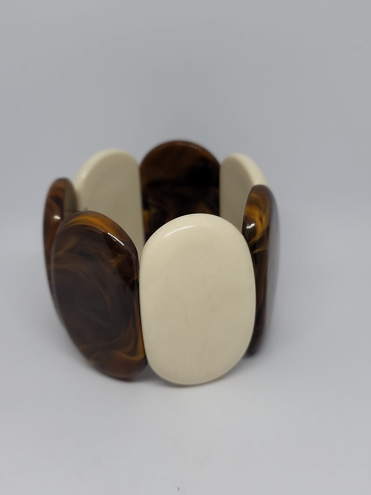 Large Beaded Stretch Bracelet Multi-Tone Marble B… - image 4