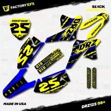 Yellow Black & Blue Slick Racing Graphics Kit fits 08-22 Suzuki DRZ125 DRZ 125