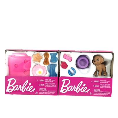 Barbie Doll Accessory Lot Puppy Dog and Breakfast Tray 2 Sets Honey Bottle New +