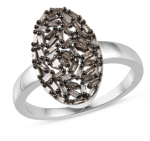 Anillo de diamantes naturales champán de 0,50 quilates en platino sobre plata de ley, talla 8 Foto 2 de 4