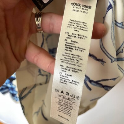 Chemise Vintage Roberto Cavalli En Soie Multicolore Bleu - Taille Small Homme - Neuf Sans étiquettes