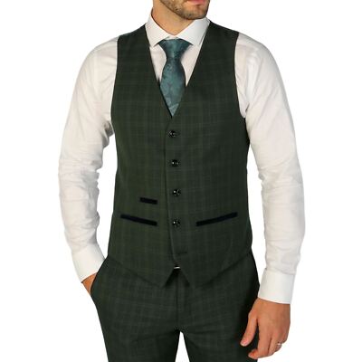 Paul Andrew Leo - Men's Green Checked Tailored Fit Waistcoat