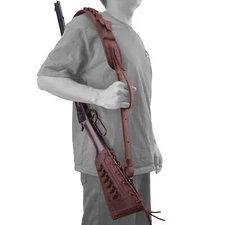 Leather Combo of Rifle Buttstock Pouch and Gun Shell Holder Sling Strap