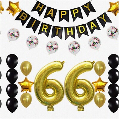 Golden Milestone Celebration Kit: 66th Birthday Decorations, Confetti Balloons,