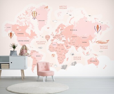 3D Pink World Map ZHUA2692 Wallpaper Wall Murals Removable Self-adhesive Ann