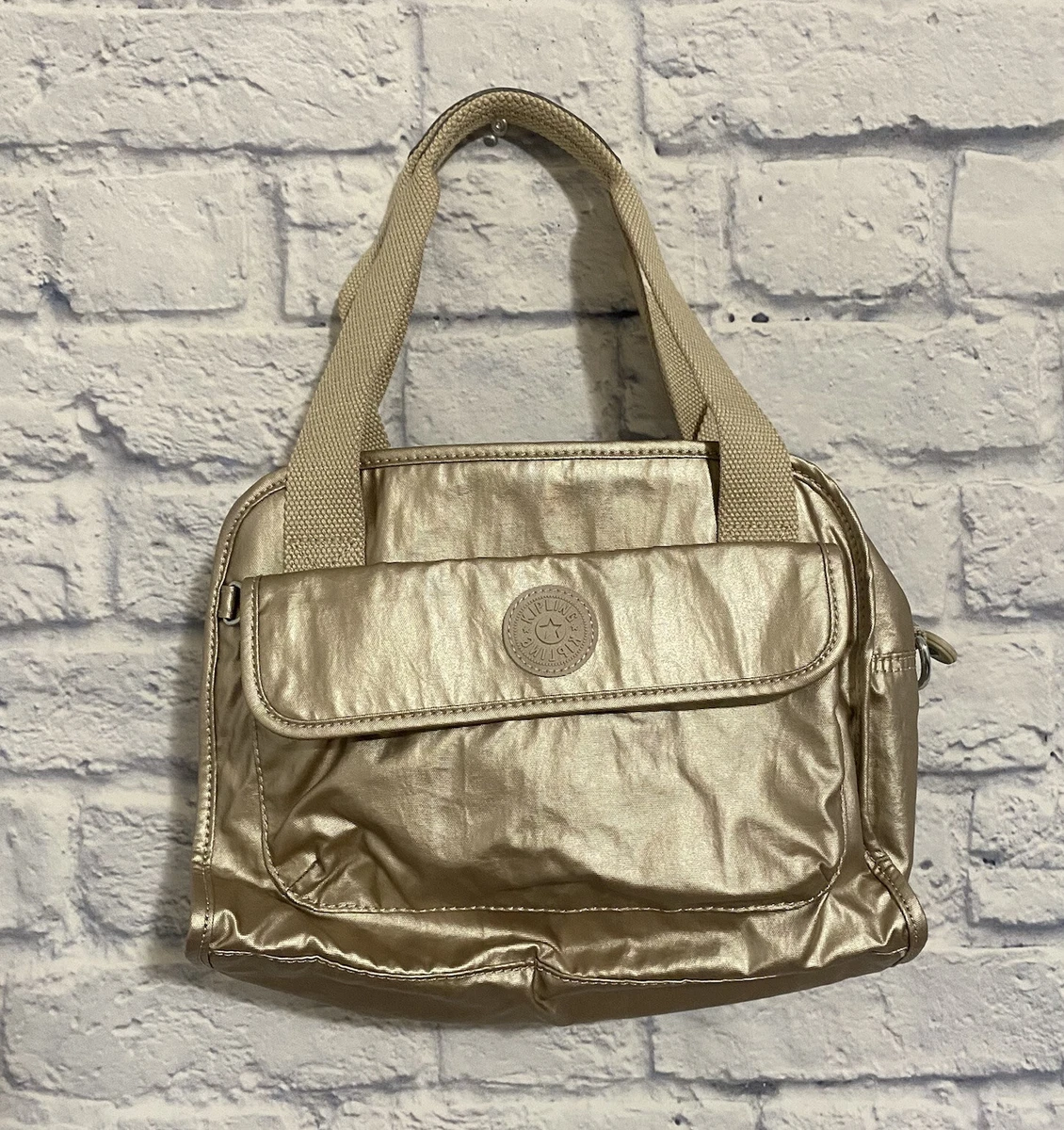 Kipling Star S Small Gold Metallic Handbag Purse Polka Dot Lined