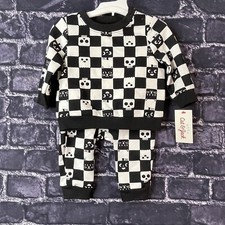 Cat Jack 3-6 Months Halloween Checkered Sweatshirt and Joggers Set Skulls Cats