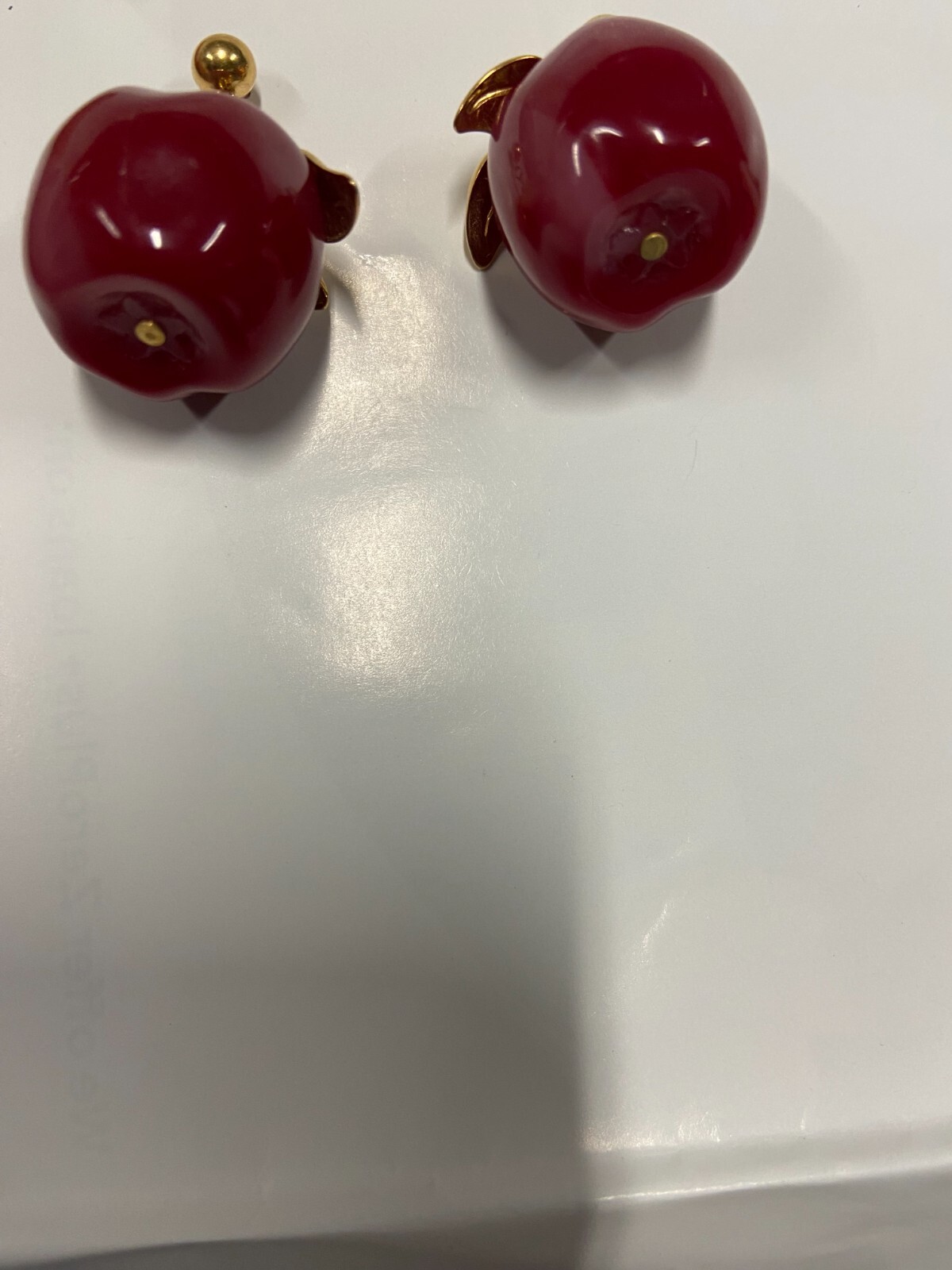 Pierced Earring Red Three Dimensional Apples Frui… - image 2