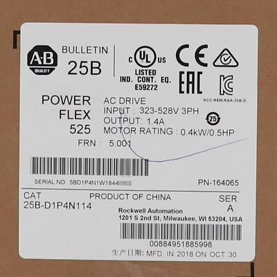 Allen-Bradley 25B-D1P4N114 Ser A PowerFlex 525 0.4kW 0.5Hp AC Drive