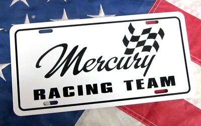 White Mercury RACING License plate tag 1965 1966 1967 1968 1969 1970 1971 1972