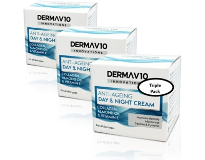 Derma V10 Innovations Anti-Ageing Day & Night Cream Collagen - 50ml x 3
