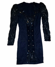 Ivy USA Women's Ribbed & Lace 3/4 Sleeve Front Lace-up Shirt Dress Black Size M