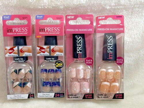 Set of 4 - Impress - PRESS-On Finger Nails - Short Length - Blue, Natural