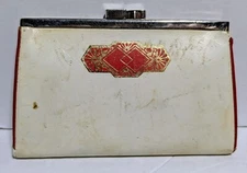 Small Vintage White Red Gold Two-Pocket Change Purse Geometric Diamond Unbranded