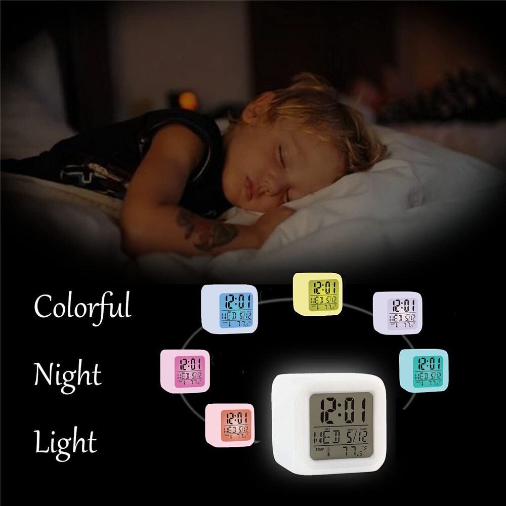 LED Digital Day/Night Alarm Clock Calendar Date Month Time Temperature