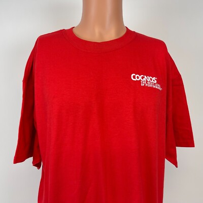 Vintage 90s IBM Cognos T Shirt Mens Size XL Red Business Intelligence