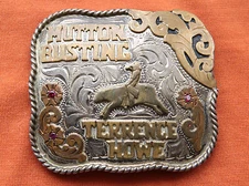 Vtg Red Bluff Cowboy Bull Rodeo Western Trophy Belt Buckle Mutton Busting