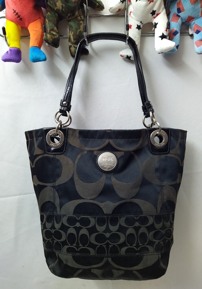 Coach Alex Signature Black Canvas Double Handes Zipper Bucket Tote