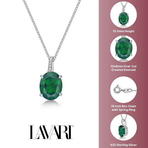 2.25 Ct Oval Green Emerald and Diamond Sterling Silver Pendant 18" Chain - Picture 6 of 8