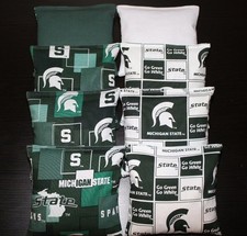 8 All Weather Cornhole Bean Bags made w MICHIGAN STATE University MSU Fabric