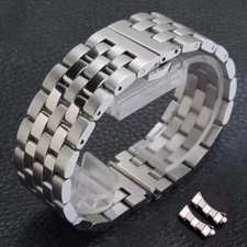 16mm-24mm Silver Flat+Curved End Metal Bracelet Stainless Steel Watch Band Strap
