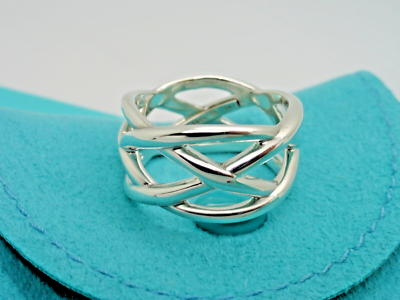 Tiffany & Co. Sterling Silver Size 5 Celtic Knot Weave Wide Band
