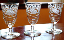 Vintage Set 3 ROCK SHARPE Juice Glasses Stem 3005 Hand Cut Floral Swags 4 7/8"