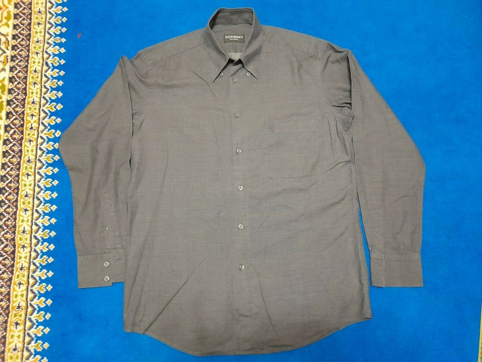 YVES SAINT LAURENT VINTAGE MEN'S SHIRT LONG SLEEVE GRIS BLACK