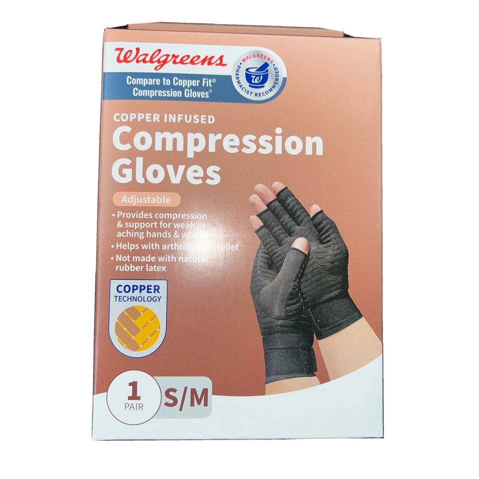 2 Pares - Guantes de Compresión Walgreens Alivio para Manos con Infusión de Cobre Talla S/M Foto 2 de 4