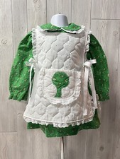 Vtg Pinafore Dress Green Boho Prairie Removable White Quilted Apron girls 2/3
