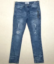 Bleecker & Mercer Jeans Men 32x32 Actual 32x30 SlimFit Whiskered Moto Distressed