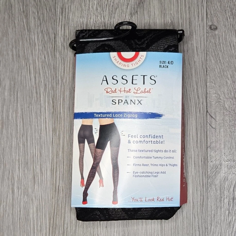 Medias Spanx Assets Red Hot Label Encaje Texturizado Zigzag Talla 4/D Negras Nuevas con Etiquetas Foto 2 de 4