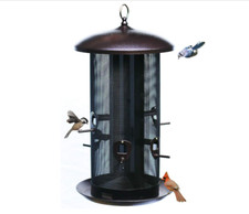 Metal Hopper Bird Feeder Two Chambers,Heavy Duty Mesh Metal Dual Seed Compartmen