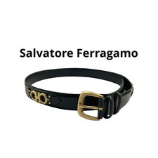 Salvatore Ferragamo Double Gancini Belt Leather Gold-tone Metal Men Pre-Owned