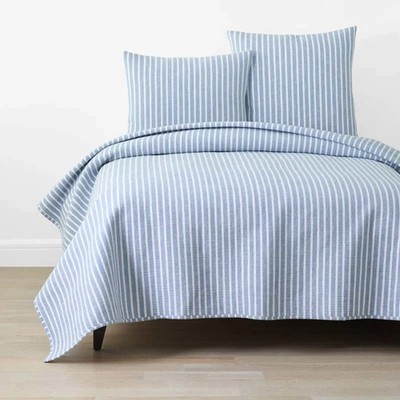 The Company Store Yarn-Dyed Bengal Stripe Quilt Blue 100% Cotton Coastal Bedding