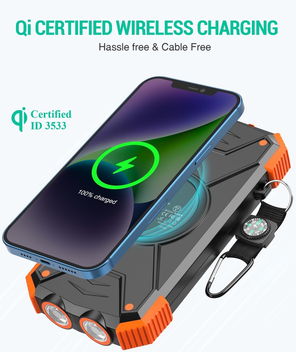 BLAVOR Solar Charger Power Bank 10000mAh Portable Wireless Charger