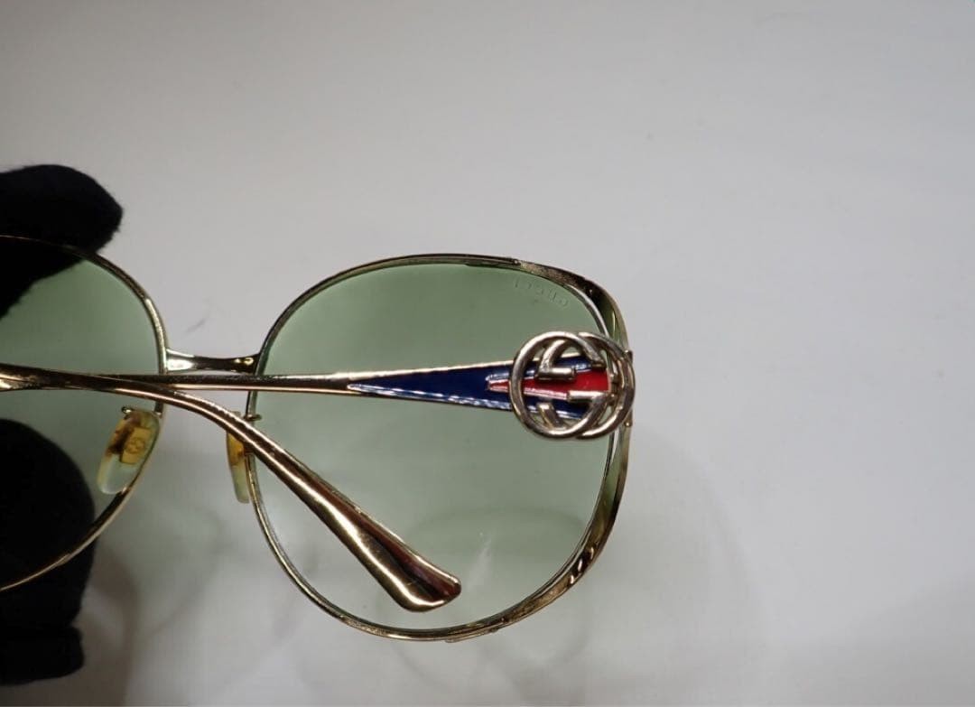 GUCCI Sunglasses GG0225S 003 Green Gold Round Oversized Metal Men Women Auth thumbnail 6
