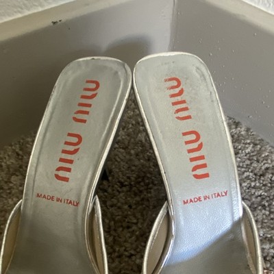 Miu Miu Women's Silver Crystal Bow Slip-On Mule Stiletto Heels
