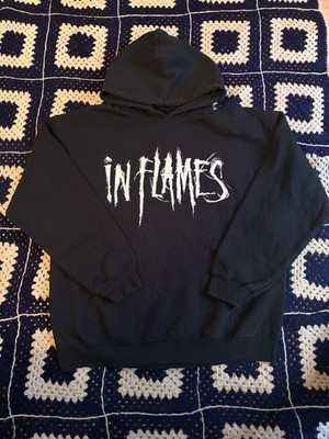 In Flames Band TOUR ZIP UP Hoodie BLACK SZ L MENS DEATH METAL ROCK Spaceman