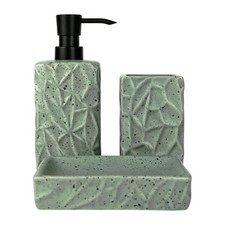 Bathroom Accessories Set 3PCS Green Ceramic Soap Dispenser Bath Decor Sage