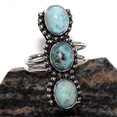 Long Larimar Macrame Thread Ring US 9 Best Seller Design Most Beautiful MJ