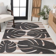 JONATHAN Y Allison Classic Beach Stripe and Monstera Leaf Indoor/Outdoor...