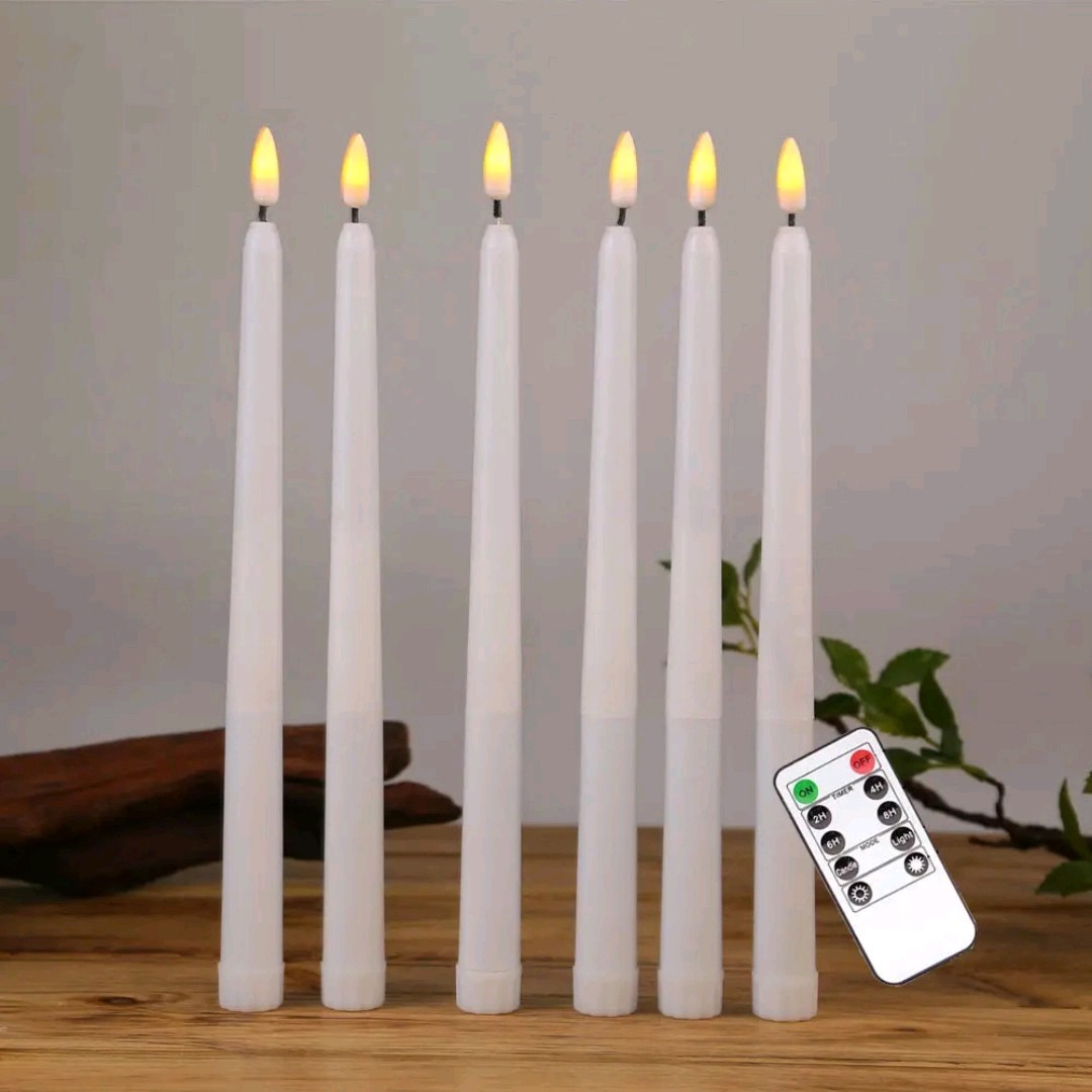 6 Set LED Stabkerzen Weiss mit Fernbedienung flackernd Timerfunktion